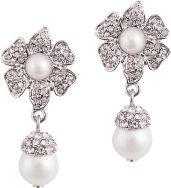 Roll Over Image To Zoom In - Pavé Flower Earrings With Pearl (700x700), Png Download