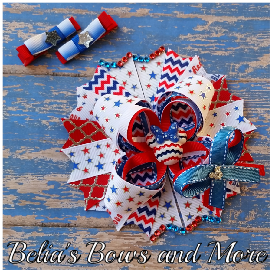 Minnie Mouse Patriotic Hair Bow Set - Wizard Of Oz Wicked Witch Flying Monkeys Necklace Handmade (1024x1024), Png Download
