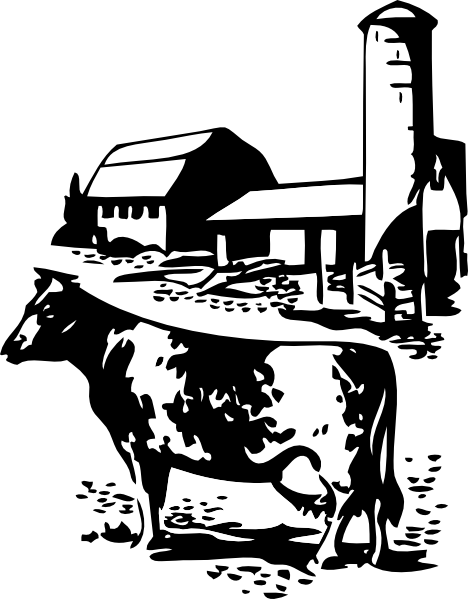 Barn Silhouette Clip Art - Cow And Farm Clip Art (468x599), Png Download