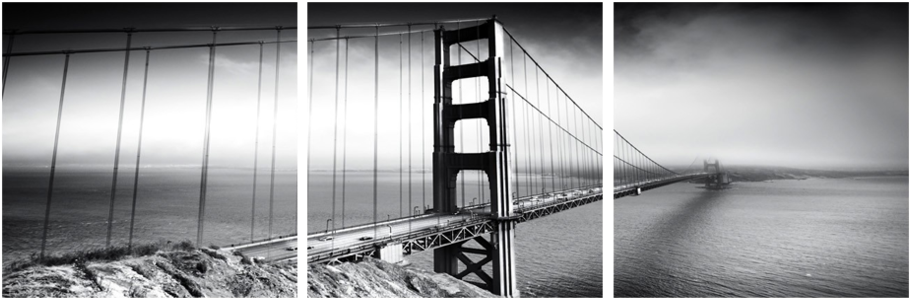 Golden Gate Black And White Triptych - Victor Model 1230-3 12-digit Print Display Calculator (1024x414), Png Download