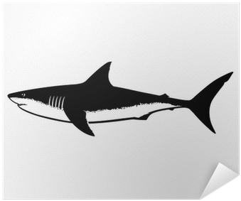 Great White Shark Silhouette Isolated On White Poster - Duvin Design Male Jaws Crew Heather Xl (400x400), Png Download