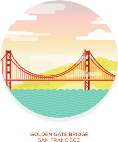 Illustration Of The Golden Gate Bridge, San Francisco, - Bridge (500x555), Png Download