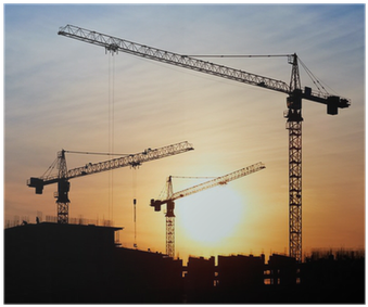 Silhouettes Of Construction Cranes Against The Evening - Zurawie Wiezowe (400x400), Png Download