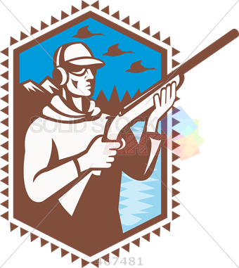 Stock Illustration Of Old Fashioned Cartoon Drawing - Hunter With Shotgun Rifl Square Car Magnet 3" X 3" (340x381), Png Download
