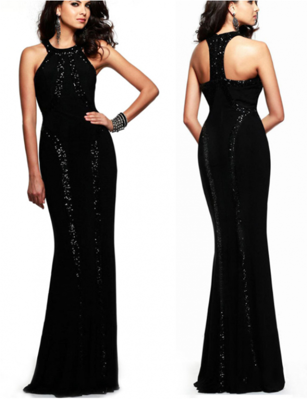 Women Body Tight Geometric Stitching Sexy Black Color - Black Plain Gown Design (800x800), Png Download