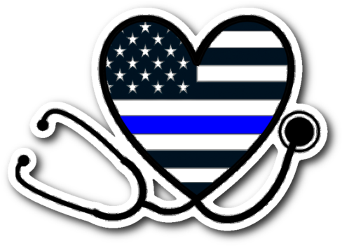Thin Blue Line Heart Stethoscope Flag Die Cut Vinyl - Thin Blue Line Stethoscope (600x600), Png Download