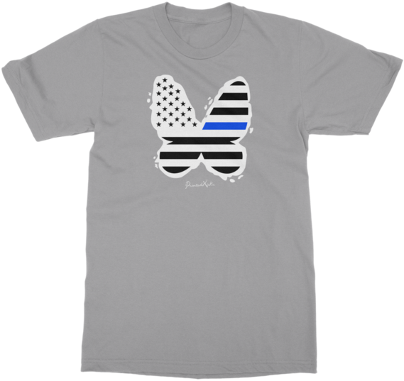 Thin Blue Line Butterfly Flag ﻿classic Adult T-shirt - Hawkins Indiana Stranger Things Clothing (600x600), Png Download