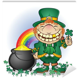 Leprechaun Pot Of Gold Cartoon Character Wall Mural - Leprechaun With Pot Of Gold (400x400), Png Download