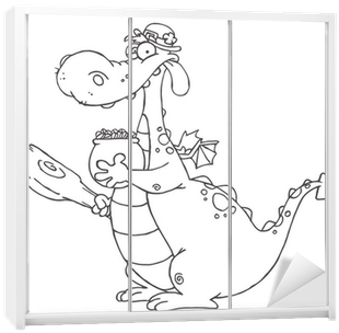 Outlined Dragon Leprechaun Holding A Mace And Pot Of - Dragon Clipart (400x400), Png Download