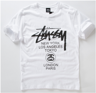 Stussy Logo World Tour Crewneck T-shirt - Active Shirt (600x315), Png Download