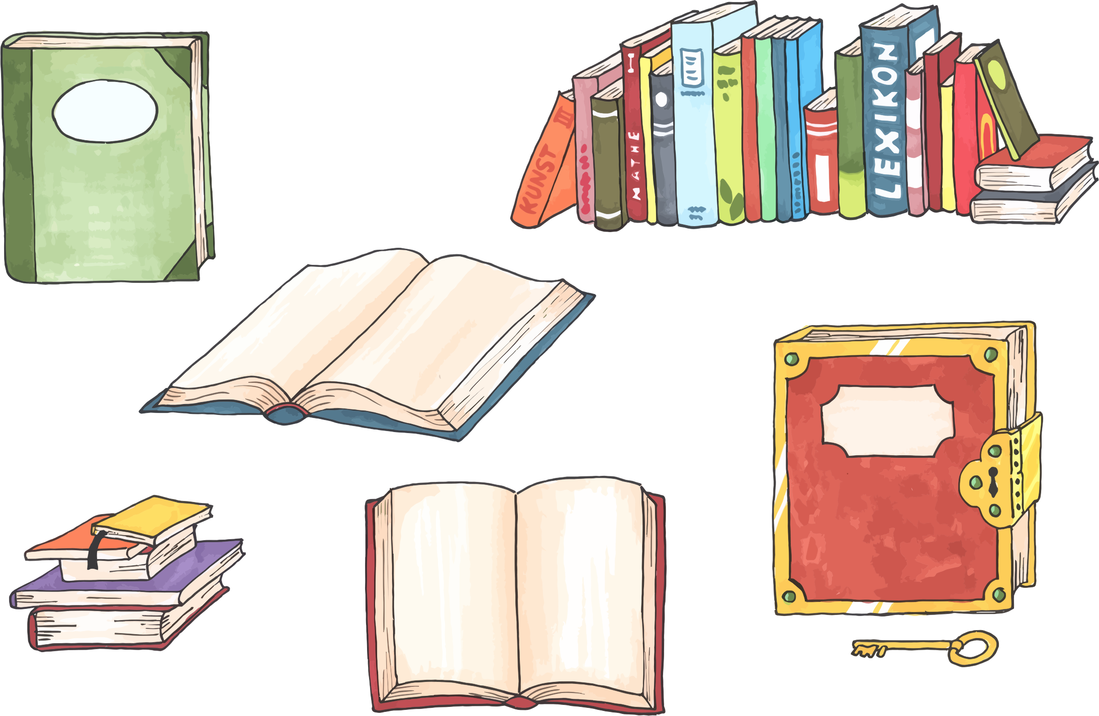 This Free Icons Png Design Of Hand Drawn Books Illustration (2186x1425), Png Download