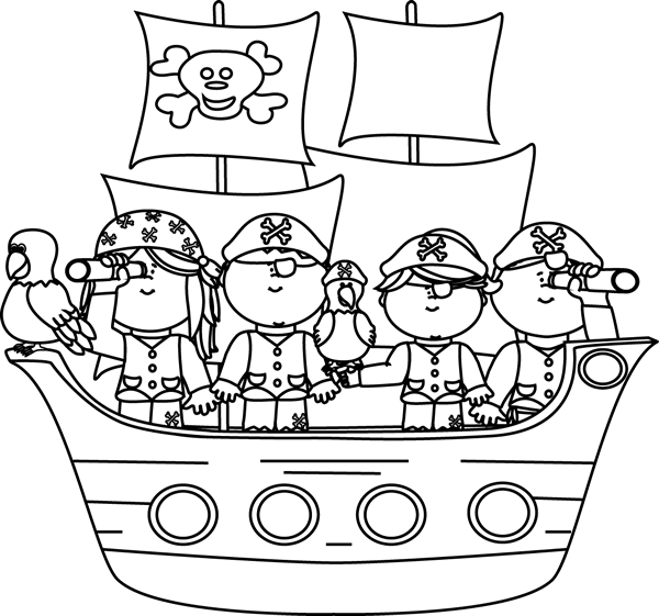 Black Clipart Pirate Ship - Pirate Black And White (600x561), Png Download