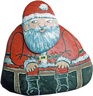 Santa Painted Rock With Detachable Head - Christmas Day (500x485), Png Download