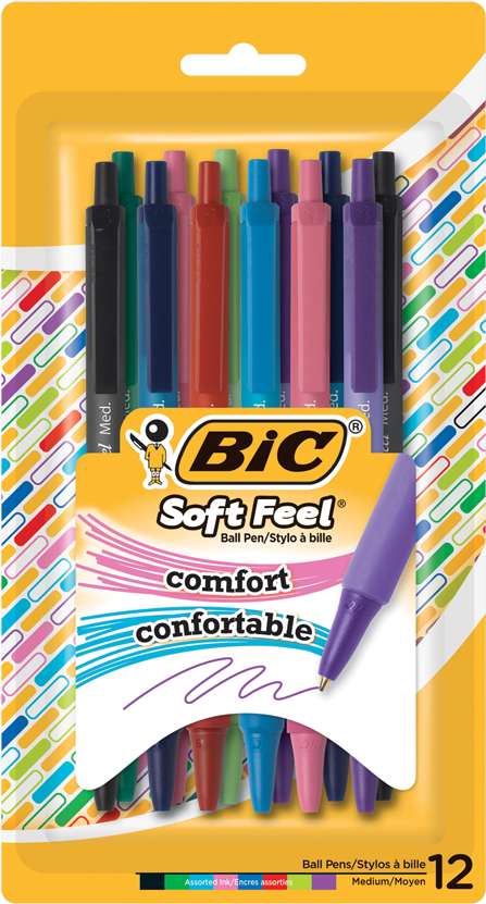 Product Image - Bic Sgsm11-rd Soft Feel Ballpoint Stick Pen, Red Ink, (850x850), Png Download