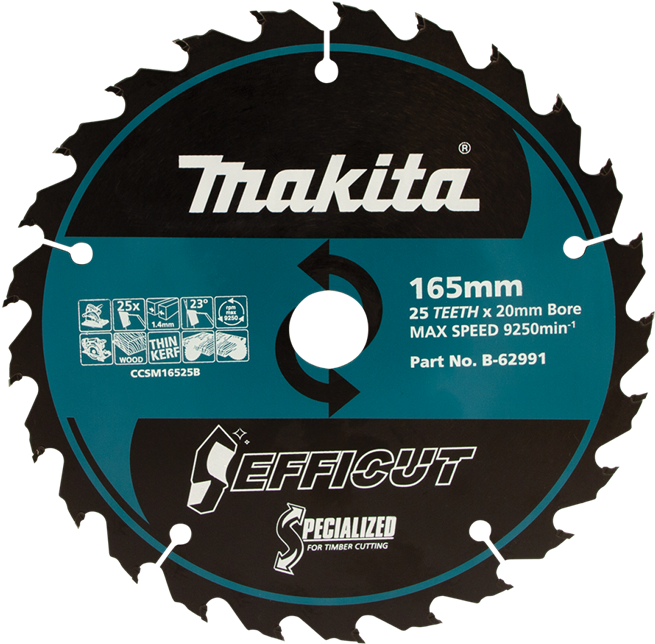 Makita 165mm 25t Tct Efficut Circular Saw Blade - Makita Cordless Tool Case Fits One Drill Bhp454 Bdf452 (800x800), Png Download