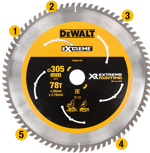 Extreme Runtime Blades - Dewalt Dt99576 Xr 305x30x78t Xtreme Runtime Mitre Saw (480x489), Png Download