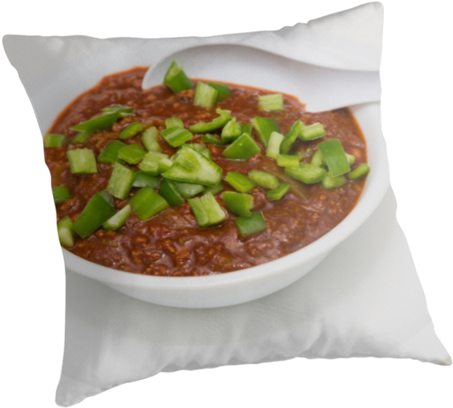 "bowl Of Chili With Green Peppers" Throw Pillows By - Μ's (875x875), Png Download