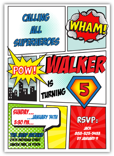 Superhero Birthday Invitation (600x537), Png Download