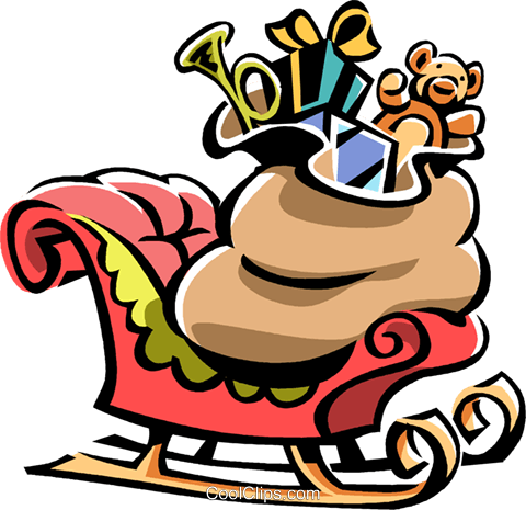 Santa's Sleigh With Sack Of Toys Royalty Free Vector - Santa Claus (480x465), Png Download