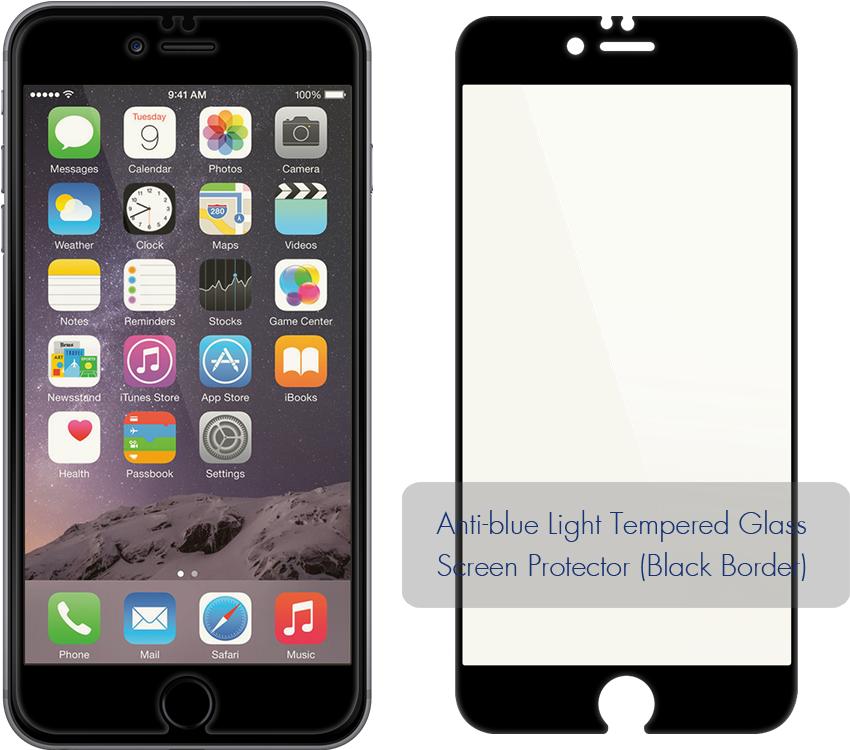 Anti-blue Light Tempered Glass Screen Protector - Apple Iphone 6 32gb Space Gray (1000x1000), Png Download