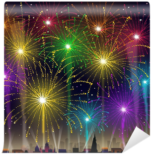 Fireworks On Cityscape-vector Wall Mural • Pixers® - Fireworks (400x400), Png Download
