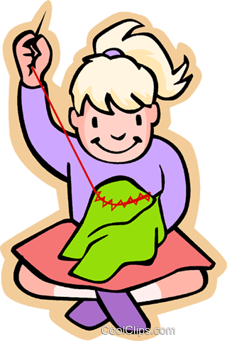 Children At Play, Kids, Girl Sewing Royalty Free Vector - Sewing By Hand Clipart (320x480), Png Download