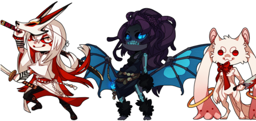 Chibi Line-up - Cartoon (500x250), Png Download