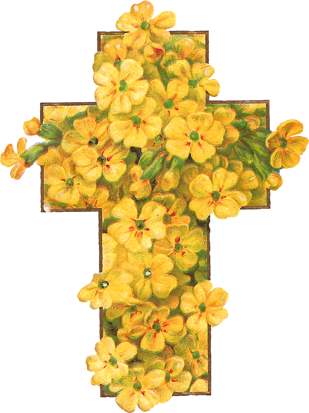 Cross Flowers Cliparts - Cross With Yellow Flowers (1165x1494), Png Download