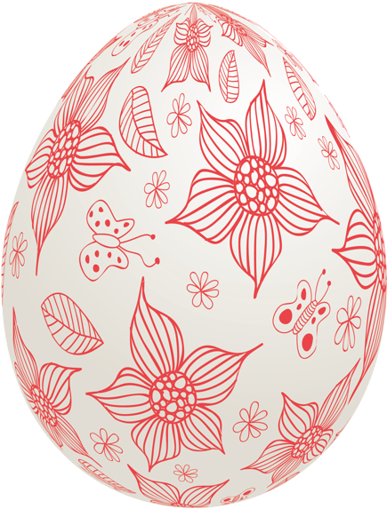 Easter White Egg With Red Flowers Png Clipart Picture - Easter (466x600), Png Download