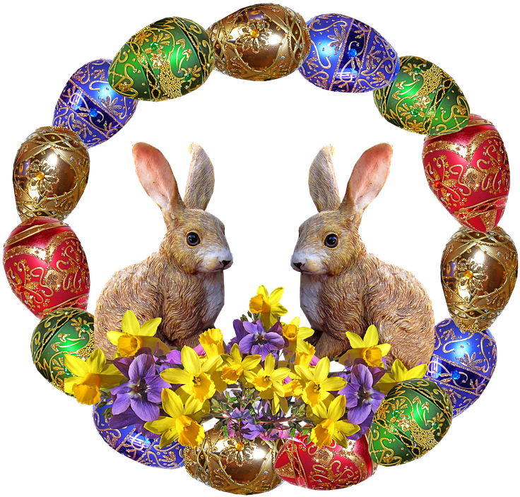 Easter, Rabbits, Flowers - Rabbit (759x720), Png Download