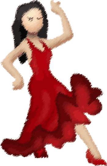 A Pale Skinned, Dancer With Black Hair And A Red Dress - Dance Emoji (350x542), Png Download