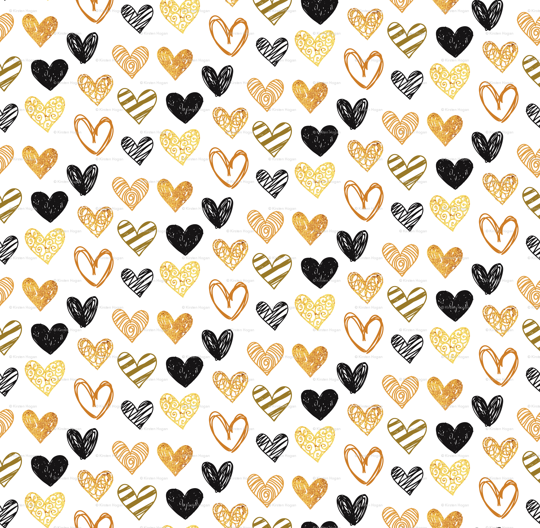 Valentine's Day Hearts Hand Drawn Black Gold Grey Cute - Valentine's Day (1750x1709), Png Download