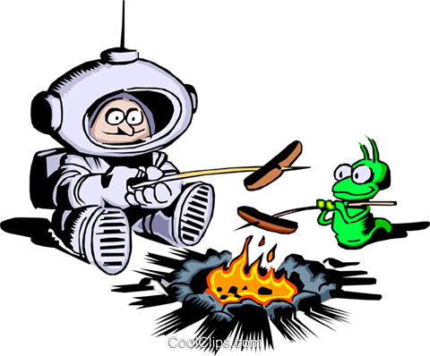 Cartoon Spaceman Roasting Hot Dogs Royalty Free Vector - Outer Space Clip Art (480x398), Png Download