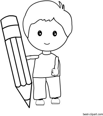 Black And White, Boy Holding A Pencil Clip Art - Free Content (450x450), Png Download