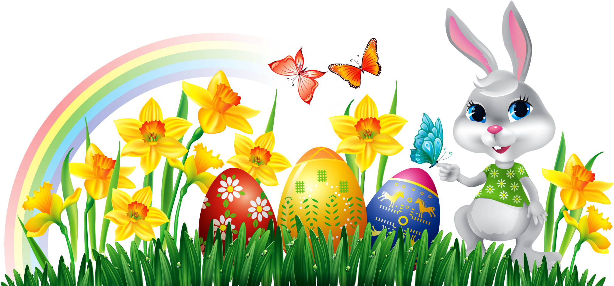 Bunny Free Desktop Pictures - Transparent Happy Easter Png (2048x965), Png Download