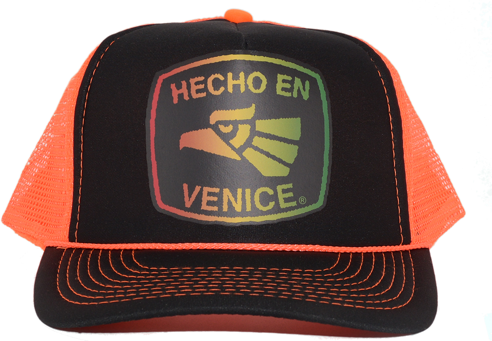 Hecho En Venice Orange Rasta Trucker Hat - Baseball Cap (1008x672), Png Download