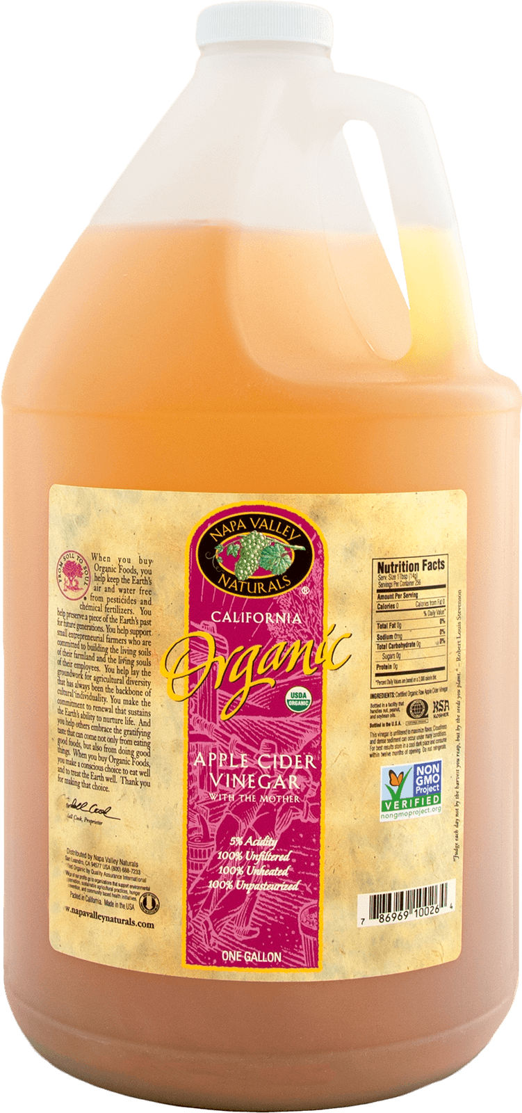 California Organic Apple Cider Vinegar - Vinegar | Balsamic | Organic | 1 Gallon | Napa Valley (751x1600), Png Download