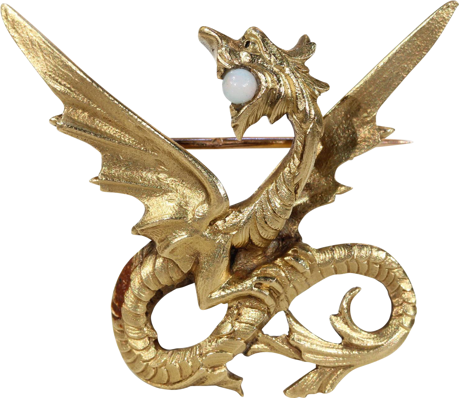 Antique French Wyvern Gold Opal Brooch Pin - Gold (1488x1488), Png Download