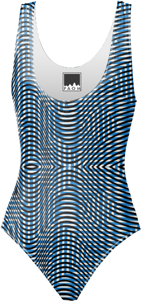 One Piece Swimsuit In Black And Blue Waves $98 - Damen Top Black (400x621), Png Download