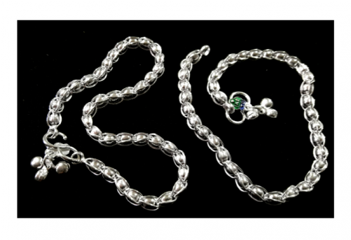 Silver Anklet With Trapped Silver Ball Like Pearls - Silver (500x500), Png Download