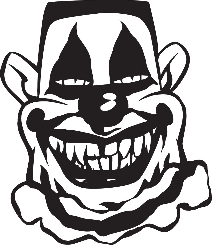 Payaso Macabro - Clown Cartoon Face Black And White (890x1024), Png Download