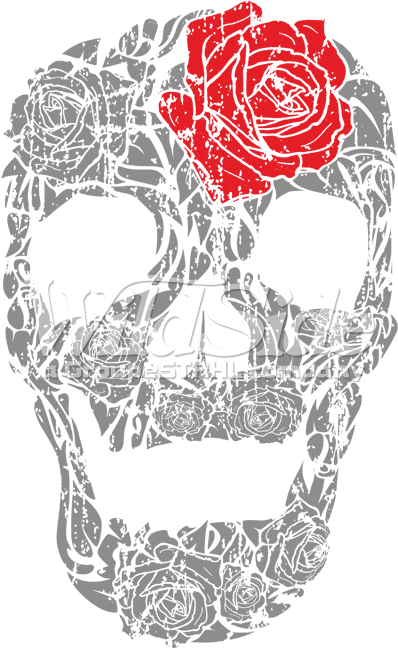 Rose Skull W/red Rose - Skull Made Of Roses Death Hardcore Biker Gothic Grim (675x675), Png Download