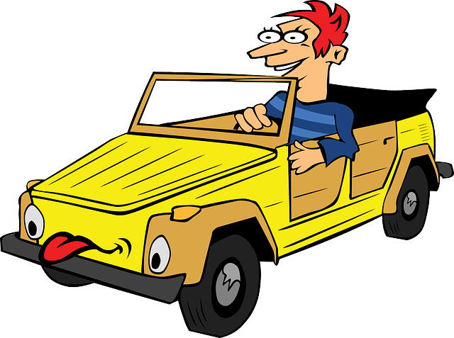 Yellow Car Tongue Man Convertible Topless - Mom, Can I Drive? (640x477), Png Download