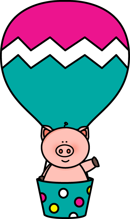 Pig In A Hot Air Balloon - Cute Hot Air Balloon Clipart (446x747), Png Download
