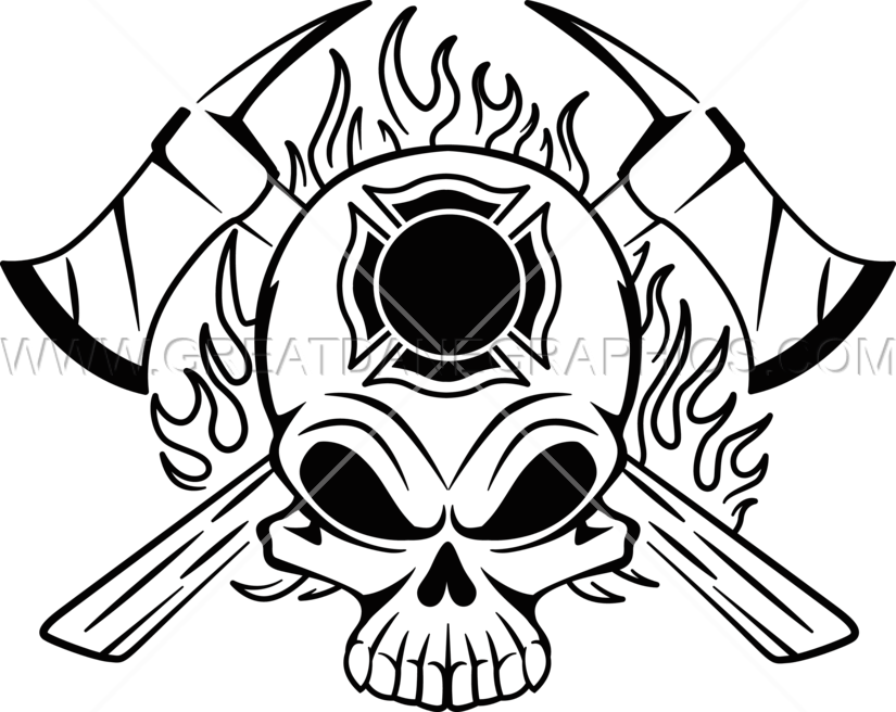 Fire Fighter Skull Production Ready Artwork For T Shirt - Firefighter (825x656), Png Download