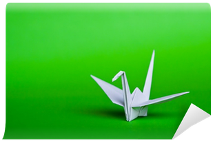 A White Origami Crane On A Green Background Wall Mural - Origami Bird (400x400), Png Download