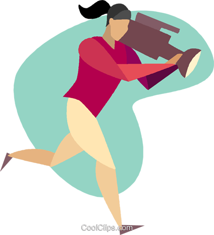 Woman Running With A News Camera Royalty Free Vector - Illustration (436x480), Png Download
