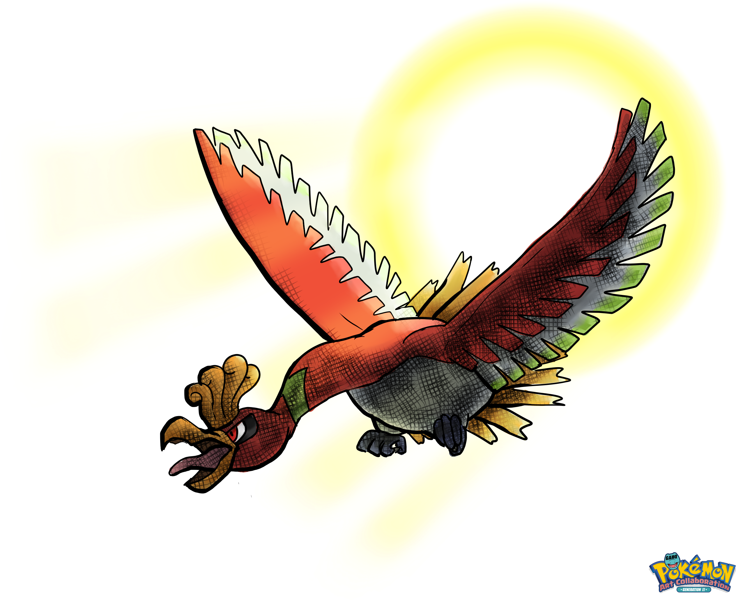 Ho-oh Used Sunny Day By Yggdrassal - Red-tailed Hawk (2715x2133), Png Download