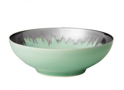 Aura Sea Glass And Platinum Brushstroke Cereal Bowl - Kim Seybert Aura Cereal Bowl In Sea Glass With Platinum (515x500), Png Download