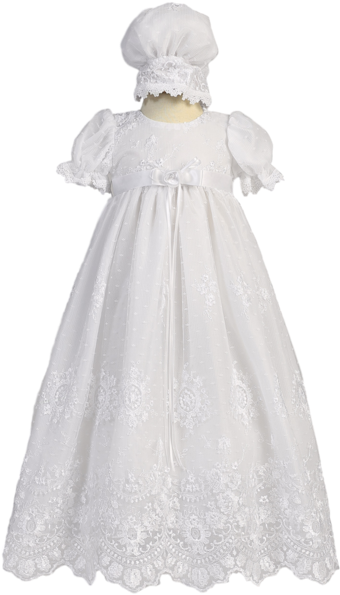 Baby Girls Floral Embroidered Tulle Christening Gown - Baptism Dresses For A Toddler (443x600), Png Download